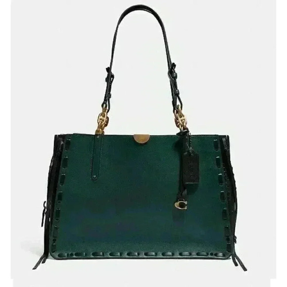 NWT COACH 37391 Dreamer Tote 34 in Colorblock Evergreen Whipstitch Rivets - Picture 1 of 16